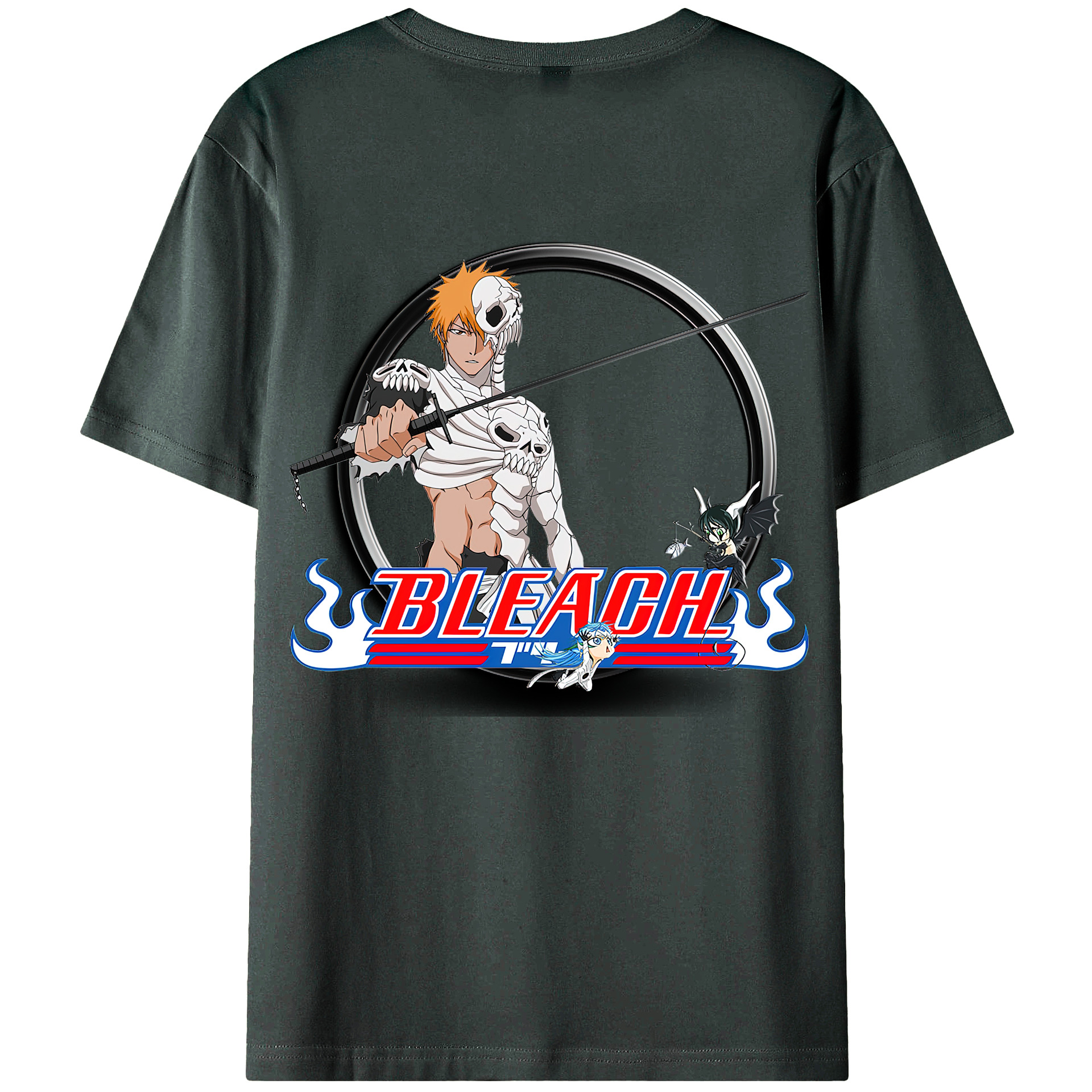 （画像用） ブリーチ 黒崎一護（くろさき いちご）BLEACH Kurosaki Ichigo 綿100％ メンズ半袖Tシャツ（バックプリント） 通気性